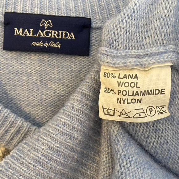 Vintage Malagrida Mens Pullover Sweater Lana Wool Blue Plaid Print Grandpa Style - Picture 6 of 10